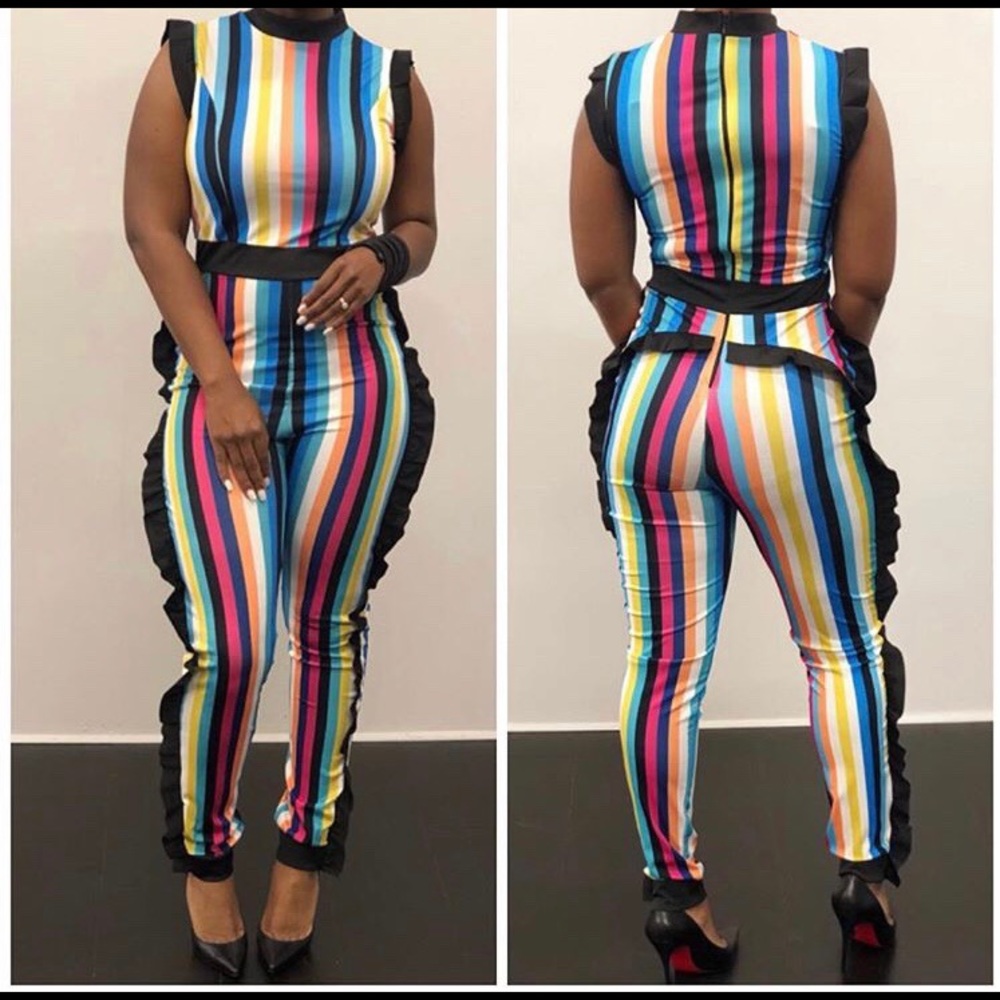 Multicolor Striped Jumpsuit with ruffle detail